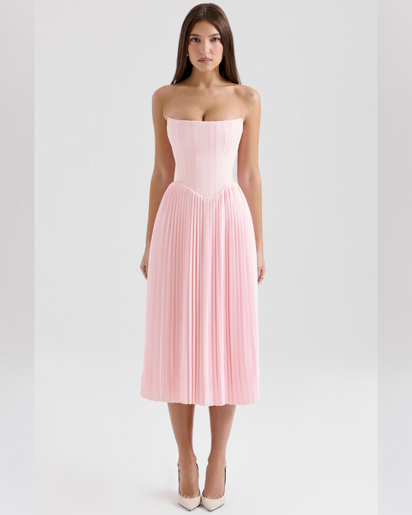 Elara™ | Pleated Corset Midi Dress