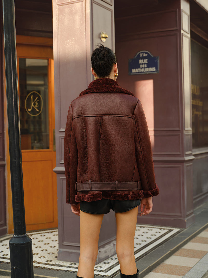 Elara™ | Luxe Burgundy Teddy Coat