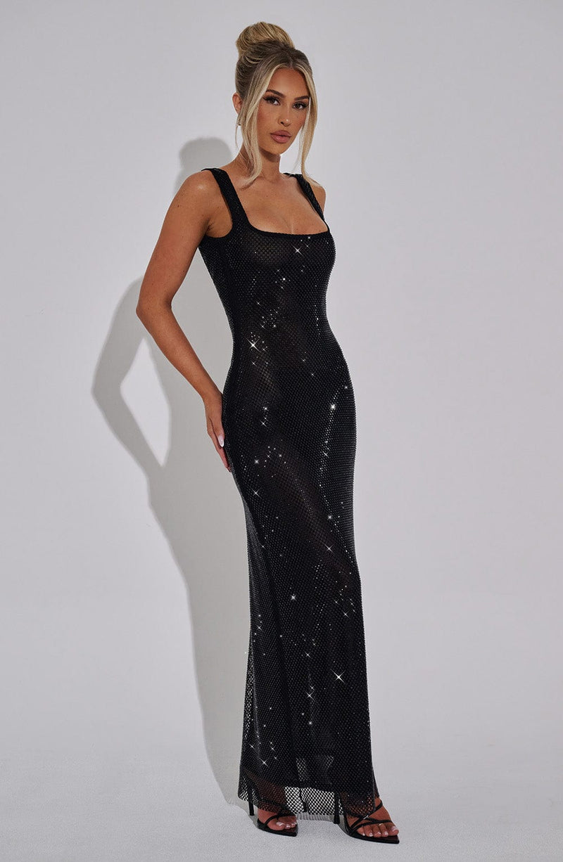 Celeste™ – Black Glow Maxi Dress