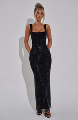 Celeste™ – Black Glow Maxi Dress