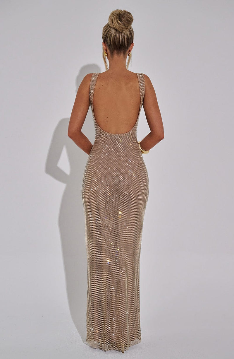Celeste™ – Gold Glow Maxi Dress