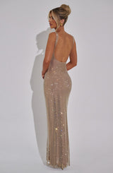 Celeste™ – Gold Glow Maxi Dress