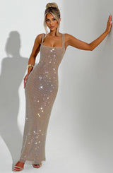 Celeste™ – Gold Glow Maxi Dress