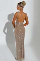 Celeste™ – Gold Glow Maxi Dress